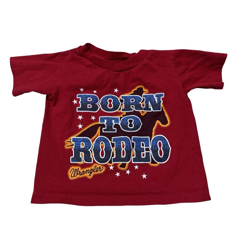 Vintage Wrangler Preschool Small Red "born To Rodeo" T-Shirt USA Made